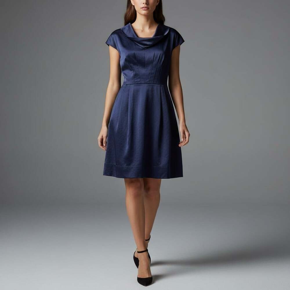 BCBGeneration Smoky Navy Blue Cowl Neck Mini Wedding Guest Homecoming Medium
